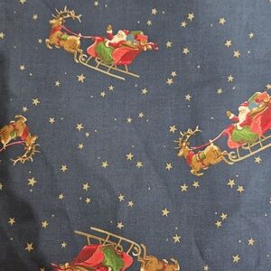 Festive Santa Sleigh Holiday Fabric - Blue 45x 46